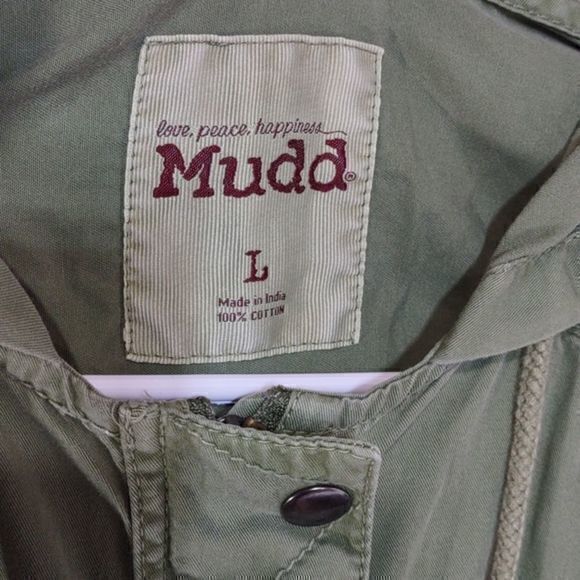 Mudd Olive Green Hooded Cotton Utility Vest with Cinch Tie Waist Juniors Sz L - Picture 6 of 9